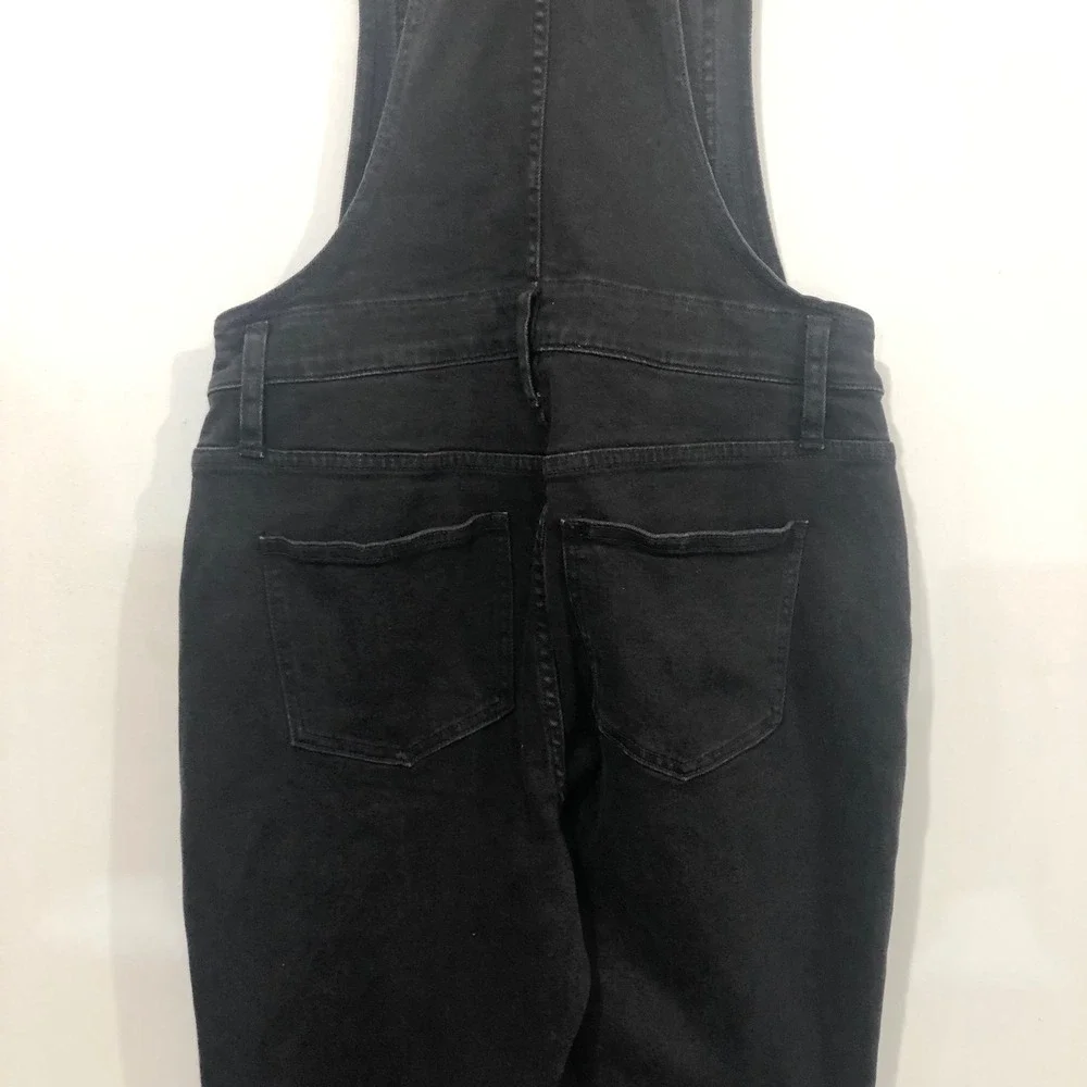 Madewell Denim Skinny Overalls Lunar Wash Black‎ M Adj Strap Pockets Zip Utility